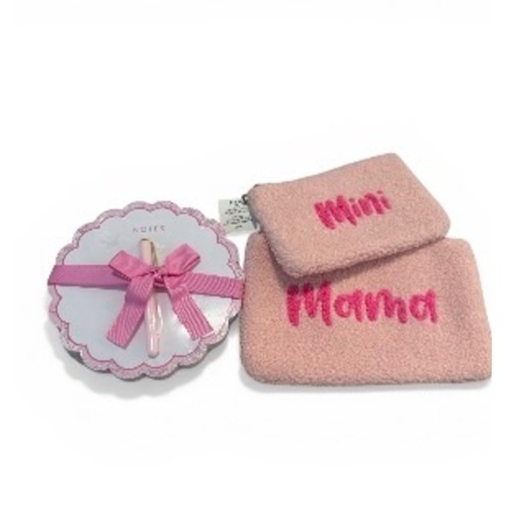 Mama and Mini Pink Sherpa‎ Pouch Set with Floral Notepad and Pen OCS Designs NWT